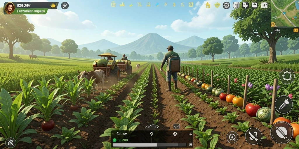 Screenshot 92GLORY menampilkan aktivitas bertani yang menarik.