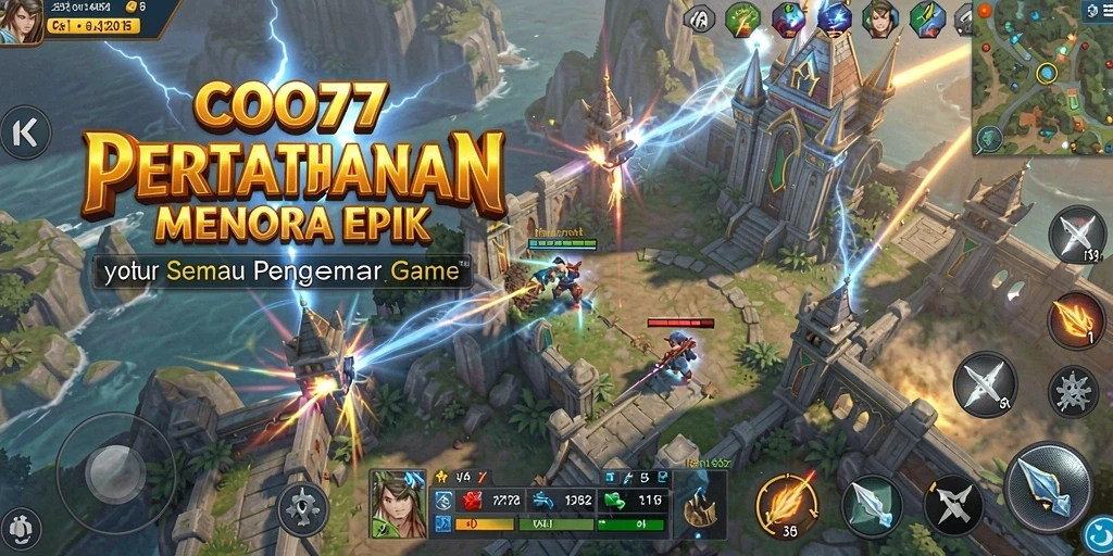 Screenshot menunjukkan aksi seru dalam game Tower Defense COO77.
