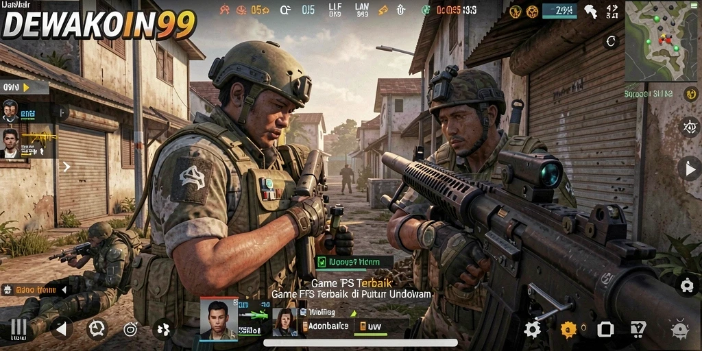 Tampilan gameplay menegangkan DEWAKOIN99 dengan aksi tembak-menembak intens.