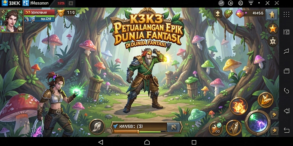 Tangkapan layar K3K3 menampilkan pertarungan epik di dunia fantasi.