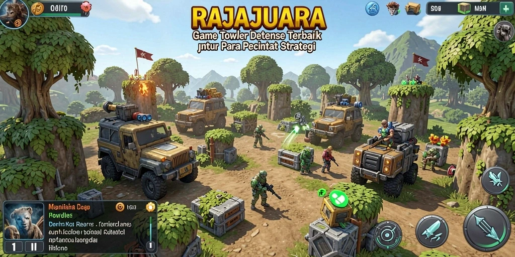 Tampilkan aksi seru menara pertahanan dalam gameplay RAJAJUARA.