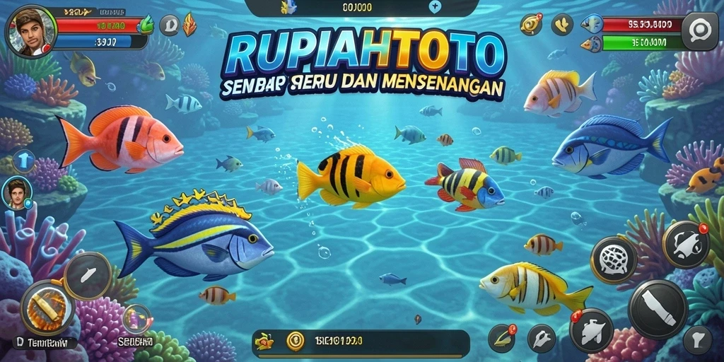Tampilan gameplay RUPIAHTOTO saat menembak ikan di lautan.