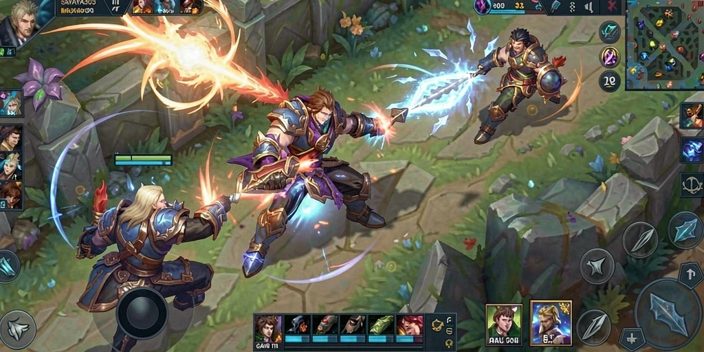 Screenshot gameplay SAVAYA303 yang menunjukkan pertempuran seru di arena MOBA.