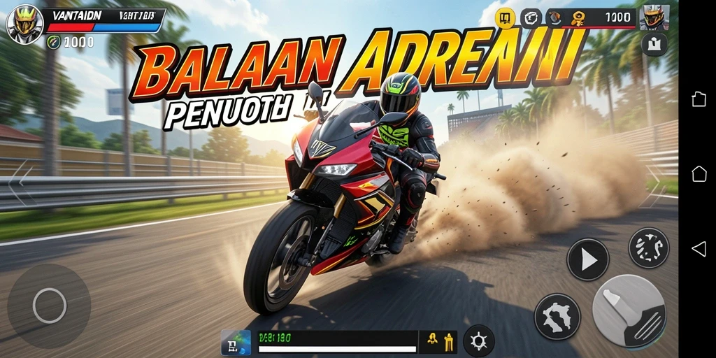 Screenshot gameplay VANTAIDN menampilkan aksi balap motor yang mendebarkan.